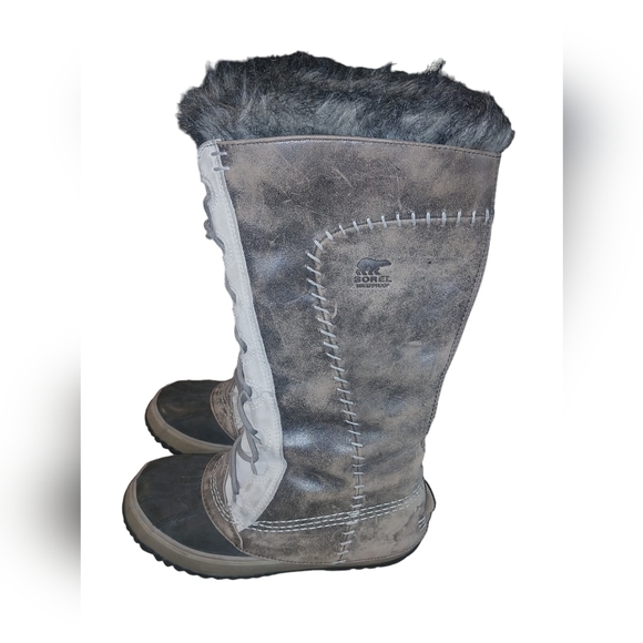 Sorel Cate The Great NL1642-221 Tusk Stone gray Leather Tall Boots 6 - Picture 1 of 8